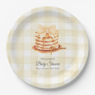Yellow Gingham Bow Pancake Brunch Babydusche Pappteller