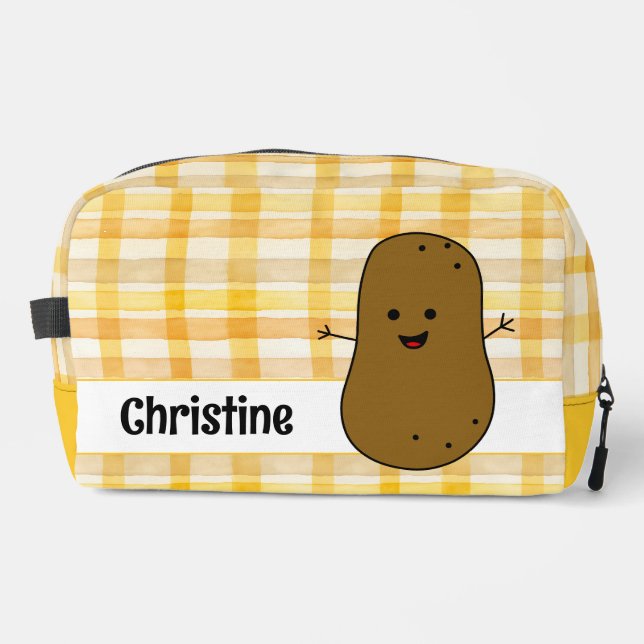 Yellow Gingham Brown Potato Custom Waschbeutel (Vorderseite)