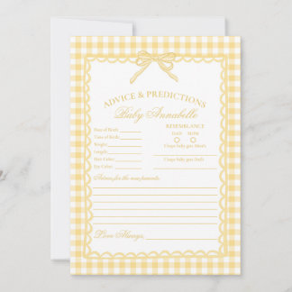 Yellow Gingham Coquette Bow Advice for Baby Card Einladung