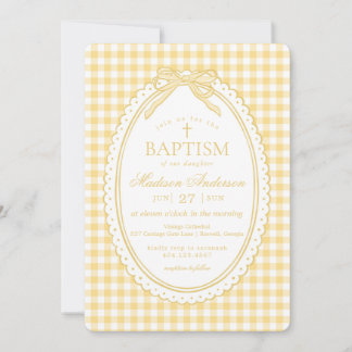 Yellow Gingham Coquette Bow Baptism Einladung