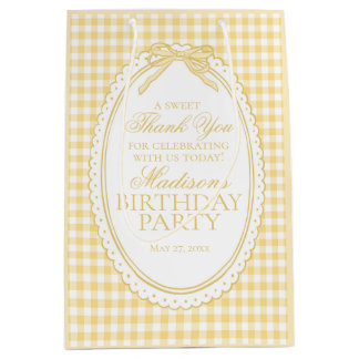 Yellow Gingham Coquette Bow Birthday Party Favors Mittlere Geschenktüte