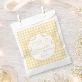 Yellow Gingham Coquette Bow Bridal Shower Dessert Geschenktütchen