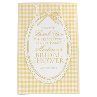 Yellow Gingham Coquette Bow Bridal Shower Favors Mittlere Geschenktüte