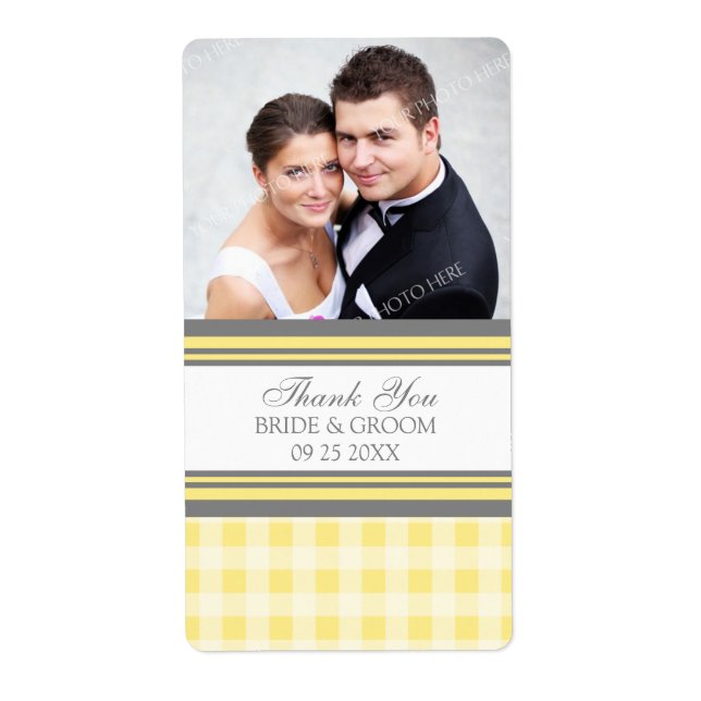 Yellow Gingham Foto Wedding Labels (Vorne)