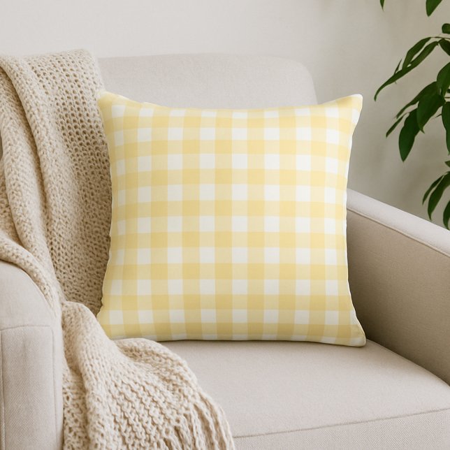 Yellow Gingham Kariert Throw Kissen (Von Creator hochgeladen)