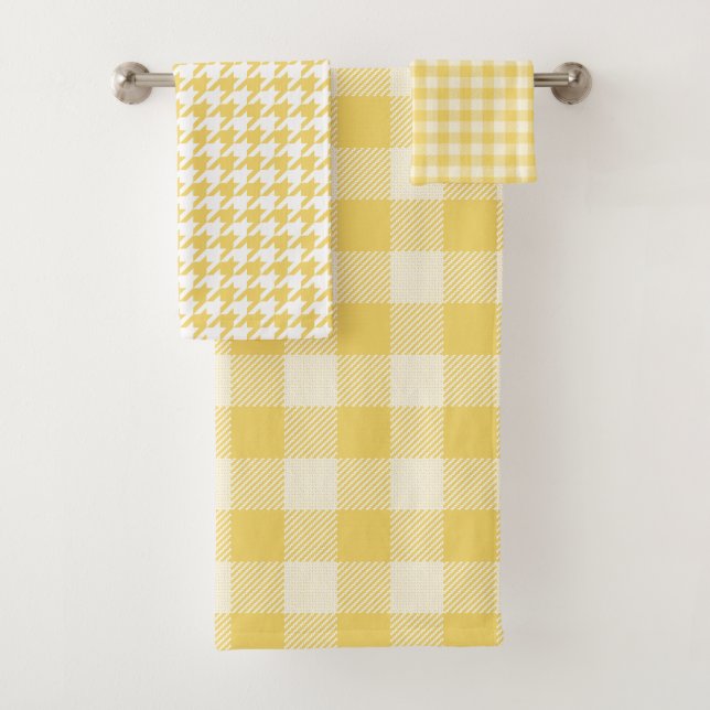 Yellow Gingham Kariert und Hahnentrittmuster Handt Badhandtuch Set (Insitu)