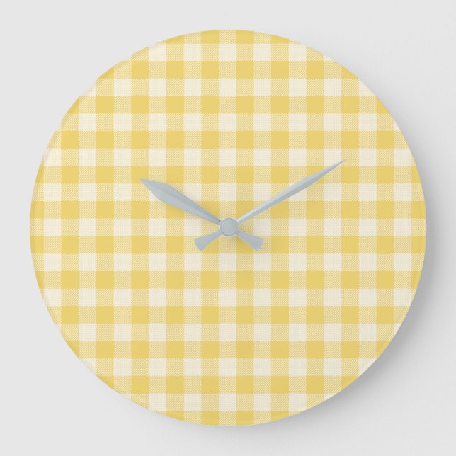 Yellow Gingham Karierte Acrylic-Wand-Uhr Große Wanduhr (Vorderseite)