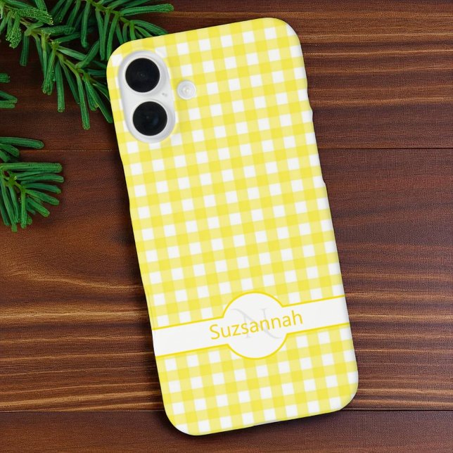 Yellow Gingham Karo Mit Monogramm Custom Case Mate (phone case template for monogram and / or name)