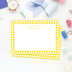 Yellow Gingham Karo Personal Stationery Dankeskarte