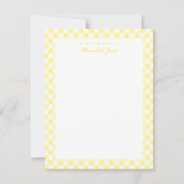 Yellow Gingham Karo Personal Stationery Note Card Dankeskarte (Vorderseite)