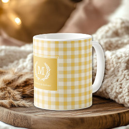 Yellow Gingham Monogram Wappen Custom Kaffeetasse