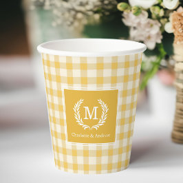 Yellow Gingham Monogram Wappen Custom Pappbecher
