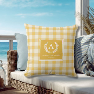 Yellow Gingham Monogram Wappen Kissen