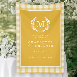 Yellow Gingham Monogram Wappen Wedding Welcome Banner