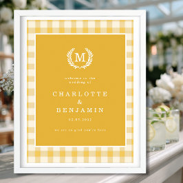 Yellow Gingham Monogram Wappen Wedding Welcome Poster