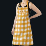 Yellow Gingham Name & Initial Schürze<br><div class="desc">Gelbe Gingham-Schürze mit dem Anfangsnamen in dunkelgelb und dem Nachnamen in weiß.</div>