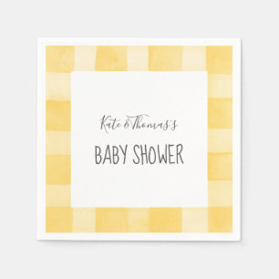 Yellow Gingham Neutral Picnic Baby Shower Serviette