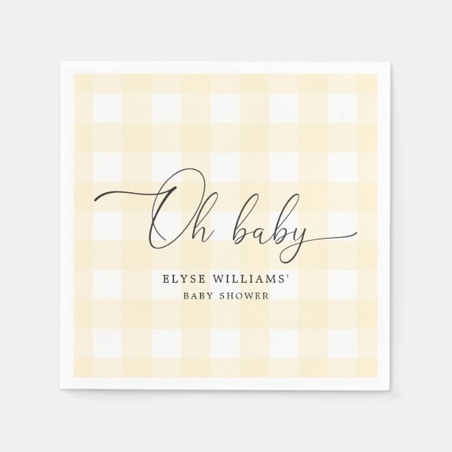 Yellow Gingham Oh Baby Paper Napkin Serviette (Vorderseite)