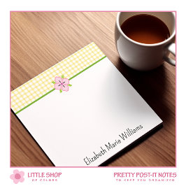 Yellow Gingham Pink Floral Personalisiert Post-it Klebezettel