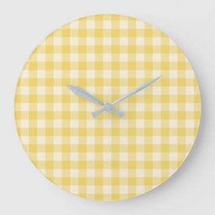 Yellow Gingham Plaid Acrylic Wall Clock Große Wanduhr
