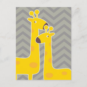 Yellow giraffe on zigzag chevron - Grey Postkarte