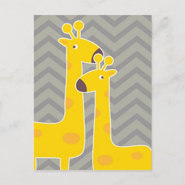 Yellow giraffe on zigzag chevron - Grey Postkarte (Vorderseite)