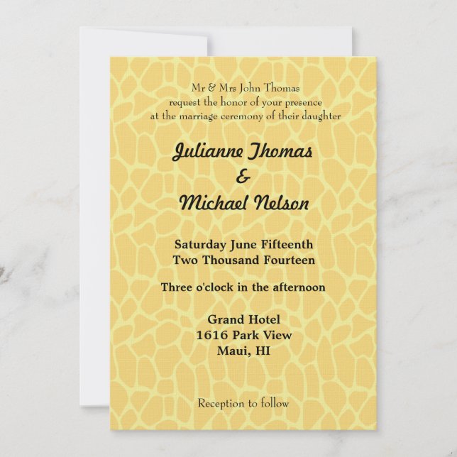Yellow Giraffe Print Wedding Einladung (Vorderseite)