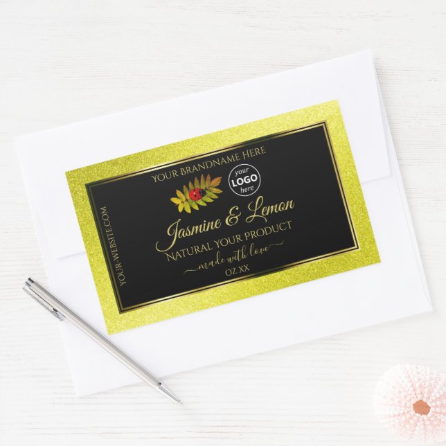 Yellow Glitzer Black Product Labels Ladybug Logo Rechteckiger Aufkleber (Umschlag)