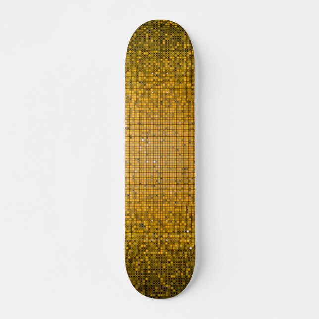 Yellow Glitzer Sequin Disco Old School Skateboard (Vorne)