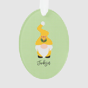 Yellow Gnome Green Karo NAME Jahr Weihnachtsspass Ornament
