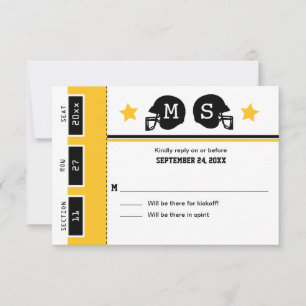 Yellow Gold Black Football Ticket Hochzeit RSVP Karte