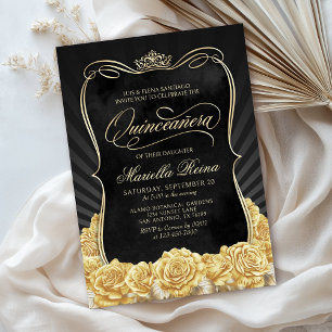 Yellow Gold Black Quinceañera Einladung
