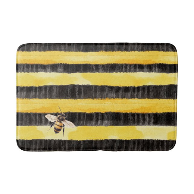 Yellow Gold Black Stripes Honey Bee  Badematte (Vorderseite)