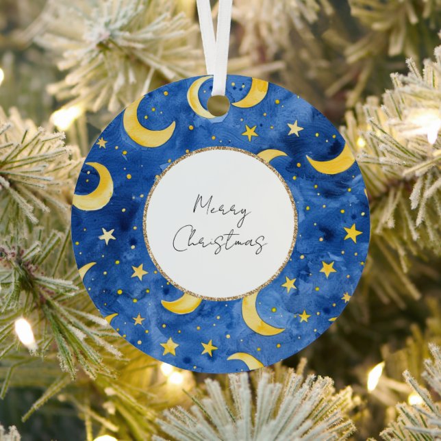 Yellow Gold Blue Stars Moons Weihnachten Ornament Aus Metall (InSitu)