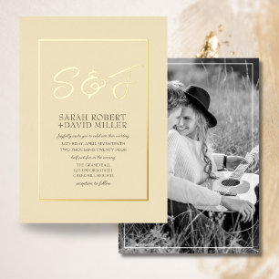 Yellow Gold Frame Foto der Klasse Earth Tone Lemon Folieneinladung