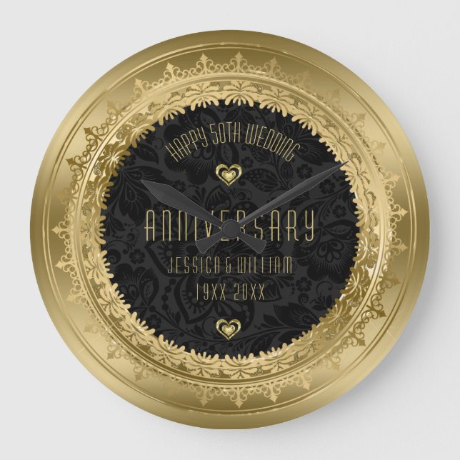 Yellow Gold Lace Rahmen 25. Hochzeitstag Große Wanduhr (Vorderseite)