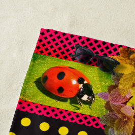 Yellow Gold Ladybug Polka Dots Beach Handtuch
