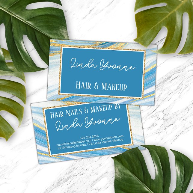 Yellow Gold Light Blue Marble Agate Art Muster Visitenkarte (Von Creator hochgeladen)