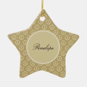 Yellow Gold Peace Signs Keramik Ornament
