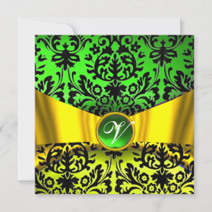 YELLOW GOLD RIBBON EMERALD SCHWARZE DAMASK MONOGRA EINLADUNG