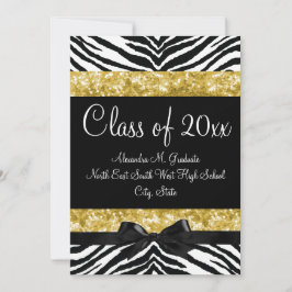 Yellow Gold Sparkle Zebra Bow Abschluss Einladung