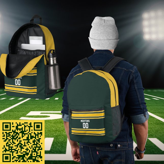 Yellow Gold Sports Strike Jersey Teamname Bedruckter Rucksack (Green Yellow Gold Sports Striped Jersey Team Name Printed Backpack)