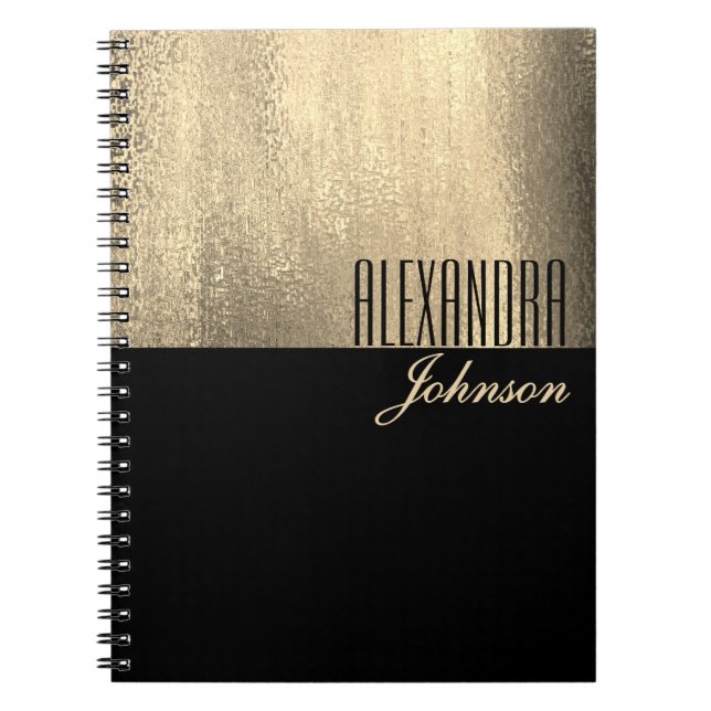 Yellow Gold und Black Simple Name Notebook Notizblock (Vorderseite)