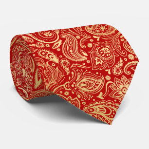 Yellow Gold Vintag Paisley Custom Red Background Krawatte
