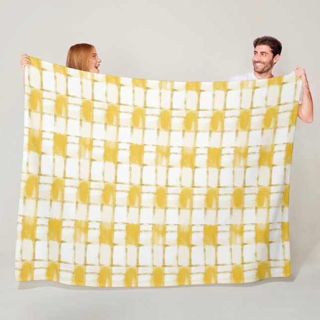 Yellow Gold White Plaid Stripes Birthday Fleecedecke (Beispiel)