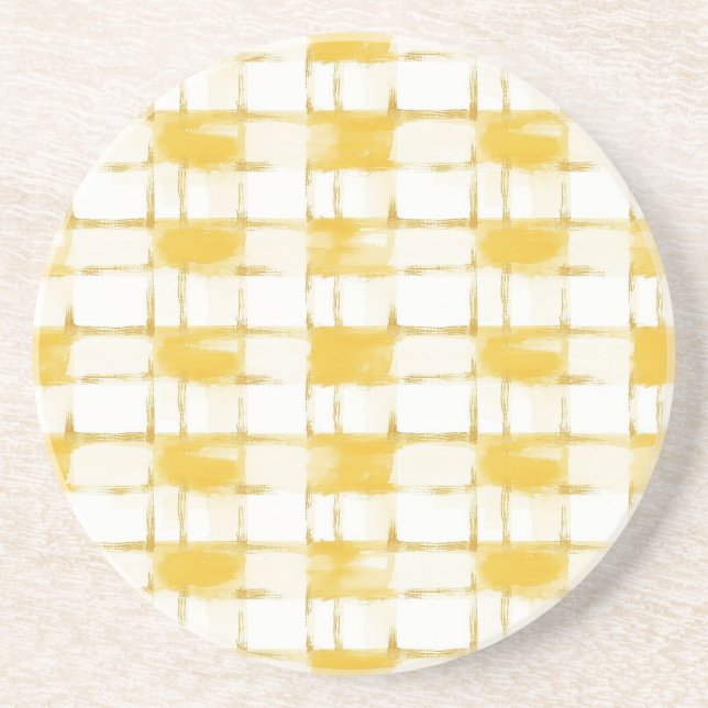 Yellow Gold White Plaid Stripes Getränkeuntersetzer (Vorne)