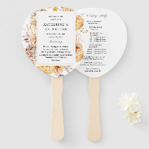 Yellow Golden Floral Wedding Program Hand Fan 2 Fächer