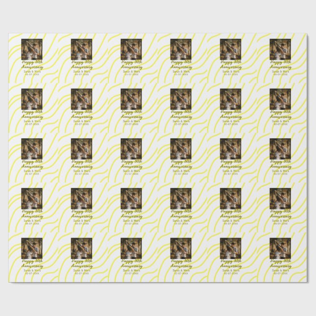 Yellow golden photo 30th wedding anniversary name  geschenkpapier (Flach)