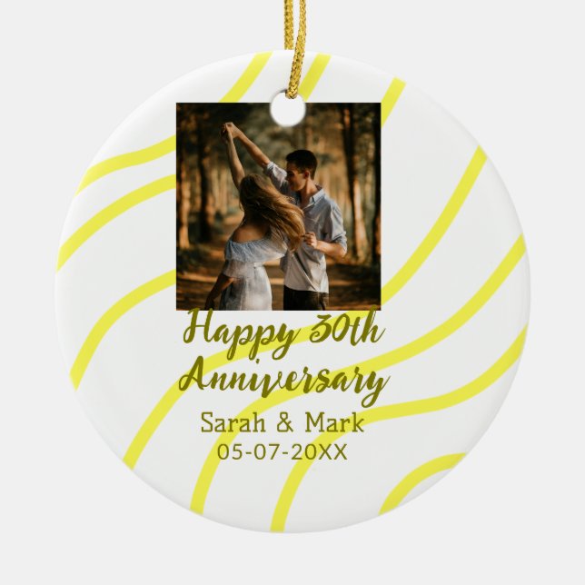 Yellow golden photo 30th wedding anniversary name  keramik ornament (Vorne)