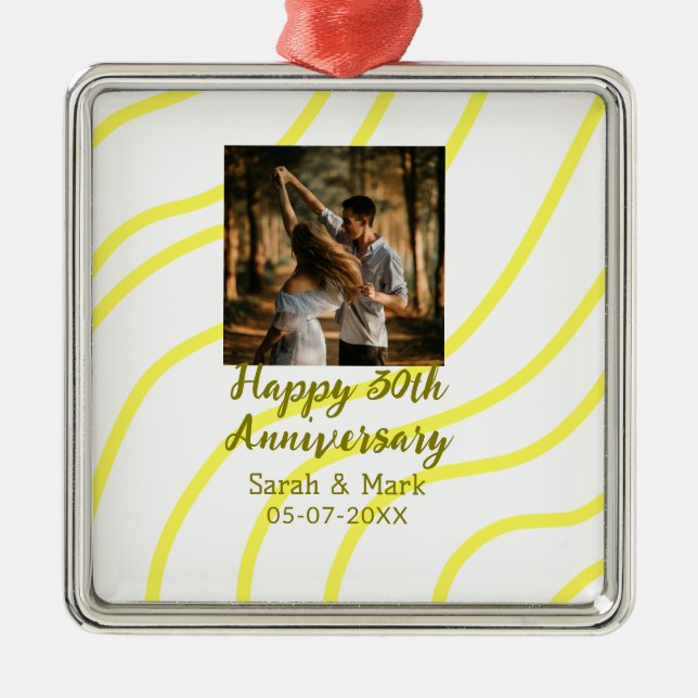 Yellow golden photo 30th wedding anniversary name  ornament aus metall (Vorne)